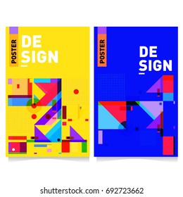 Flat color covers set. Colorful geometric shapes with typography poster design template. Trendy design and colorful summer theme. 