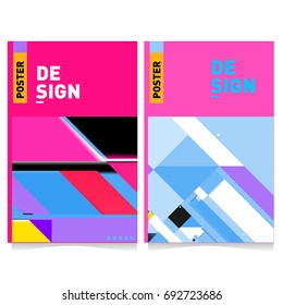 Flat color covers set. Colorful geometric shapes with typography poster design template. Trendy design and colorful summer theme. 