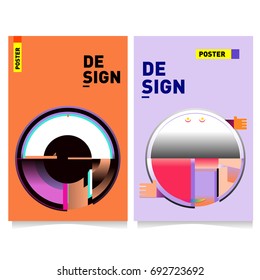 Flat color covers set. Colorful geometric shapes with typography poster design template. Trendy design and colorful summer theme. 