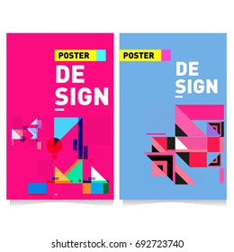 Flat color covers set. Colorful geometric shapes with typography poster design template. Trendy design and colorful summer theme. 