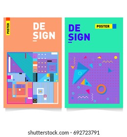 Flat color covers set. Colorful geometric shapes with typography poster design template. Trendy design and colorful summer theme. 