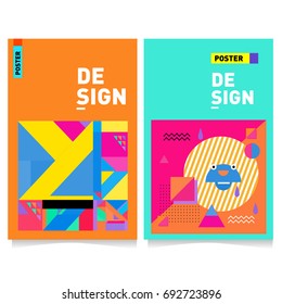 Flat color covers set. Colorful geometric shapes with typography poster design template. Trendy design and colorful summer theme. 