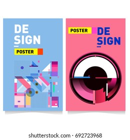 Flat color covers set. Colorful geometric shapes with typography poster design template. Trendy design and colorful summer theme. 