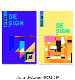 Flat color covers set. Colorful geometric shapes with typography poster design template. Trendy design and colorful summer theme. 
