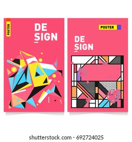 Flat color covers set. Colorful geometric shapes with typography poster design template. Trendy design and colorful summer theme. 