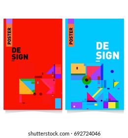Flat color covers set. Colorful geometric shapes with typography poster design template. Trendy design and colorful summer theme. 