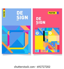 Flat color covers set. Colorful geometric shapes with typography poster design template. Trendy design and colorful summer theme. 