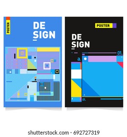 Flat color covers set. Colorful geometric shapes with typography poster design template. Trendy design and colorful summer theme. 