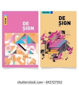 Flat color covers set. Colorful geometric shapes with typography poster design template. Trendy design and colorful summer theme. 