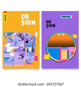 Flat color covers set. Colorful geometric shapes with typography poster design template. Trendy design and colorful summer theme. 