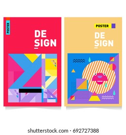 Flat color covers set. Colorful geometric shapes with typography poster design template. Trendy design and colorful summer theme. 