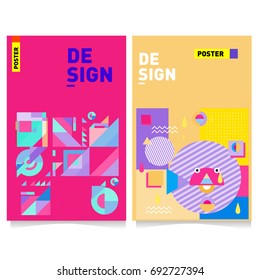 Flat color covers set. Colorful geometric shapes with typography poster design template. Trendy design and colorful summer theme. 