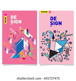 Flat color covers set. Colorful geometric shapes with typography poster design template. Trendy design and colorful summer theme. 