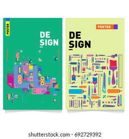 Flat color covers set. Colorful geometric shapes with typography poster design template. Trendy design and colorful summer theme. 