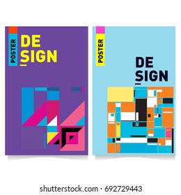 Flat color covers set. Colorful geometric shapes with typography poster design template. Trendy design and colorful summer theme. 