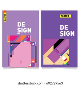 Flat color covers set. Colorful geometric shapes with typography poster design template. Trendy design and colorful summer theme. 
