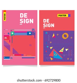 Flat color covers set. Colorful geometric shapes with typography poster design template. Trendy design and colorful summer theme. 