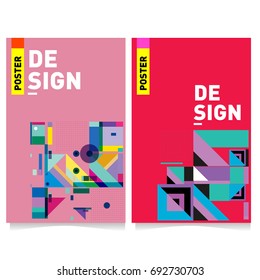 Flat color covers set. Colorful geometric shapes with typography poster design template. Trendy design and colorful summer theme. 