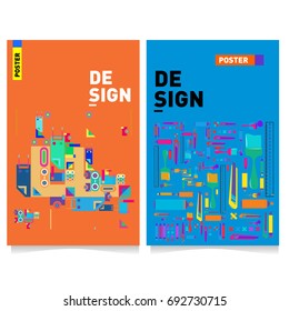 Flat color covers set. Colorful geometric shapes with typography poster design template. Trendy design and colorful summer theme. 
