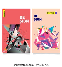 Flat color covers set. Colorful geometric shapes with typography poster design template. Trendy design and colorful summer theme. 