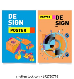 Flat color covers set. Colorful geometric shapes with typography poster design template. Trendy design and colorful summer theme. 