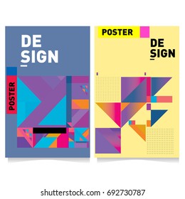 Flat color covers set. Colorful geometric shapes with typography poster design template. Trendy design and colorful summer theme. 