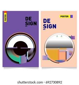 Flat color covers set. Colorful geometric shapes with typography poster design template. Trendy design and colorful summer theme. 
