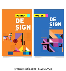 Flat color covers set. Colorful geometric shapes with typography poster design template. Trendy design and colorful summer theme. 
