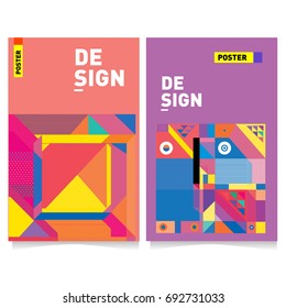 Flat color covers set. Colorful geometric shapes with typography poster design template. Trendy design and colorful summer theme. 