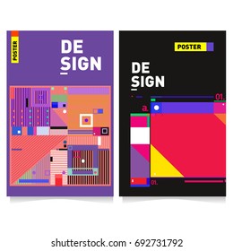 Flat color covers set. Colorful geometric shapes with typography poster design template. Trendy design and colorful summer theme. 