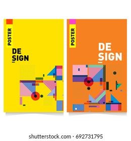 Flat color covers set. Colorful geometric shapes with typography poster design template. Trendy design and colorful summer theme. 
