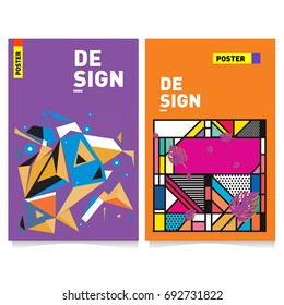 Flat color covers set. Colorful geometric shapes with typography poster design template. Trendy design and colorful summer theme. 