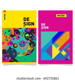 Flat color covers set. Colorful geometric shapes with typography poster design template. Trendy design and colorful summer theme. 