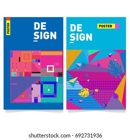 Flat color covers set. Colorful geometric shapes with typography poster design template. Trendy design and colorful summer theme. 