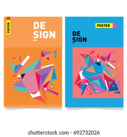 Flat color covers set. Colorful geometric shapes with typography poster design template. Trendy design and colorful summer theme. 