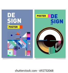 Flat color covers set. Colorful geometric shapes with typography poster design template. Trendy design and colorful summer theme. 