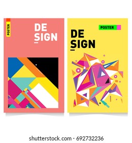 Flat color covers set. Colorful geometric shapes with typography poster design template. Trendy design and colorful summer theme. 