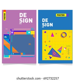 Flat color covers set. Colorful geometric shapes with typography poster design template. Trendy design and colorful summer theme. 