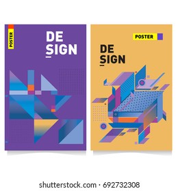 Flat color covers set. Colorful geometric shapes with typography poster design template. Trendy design and colorful summer theme. 