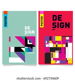 Flat color covers set. Colorful geometric shapes with typography poster design template. Trendy design and colorful summer theme. 