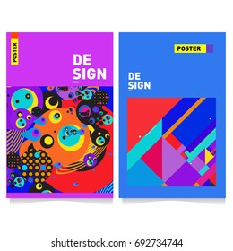 Flat color covers set. Colorful geometric shapes with typography poster design template. Trendy design and colorful summer theme. 
