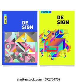 Flat color covers set. Colorful geometric shapes with typography poster design template. Trendy design and colorful summer theme. 