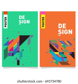 Flat color covers set. Colorful geometric shapes with typography poster design template. Trendy design and colorful summer theme. 