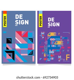 Flat color covers set. Colorful geometric shapes with typography poster design template. Trendy design and colorful summer theme. 