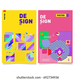 Flat color covers set. Colorful geometric shapes with typography poster design template. Trendy design and colorful summer theme. 
