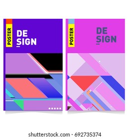 Flat color covers set. Colorful geometric shapes with typography poster design template. Trendy design and colorful summer theme. 