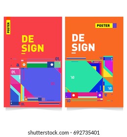Flat color covers set. Colorful geometric shapes with typography poster design template. Trendy design and colorful summer theme. 