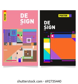 Flat color covers set. Colorful geometric shapes with typography poster design template. Trendy design and colorful summer theme. 