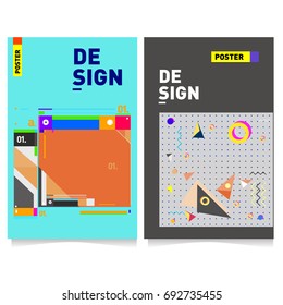 Flat color covers set. Colorful geometric shapes with typography poster design template. Trendy design and colorful summer theme. 