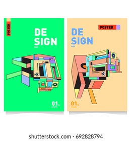 Flat color covers set. Colorful geometric shapes with typography poster design template. Trendy design and colorful summer theme. 